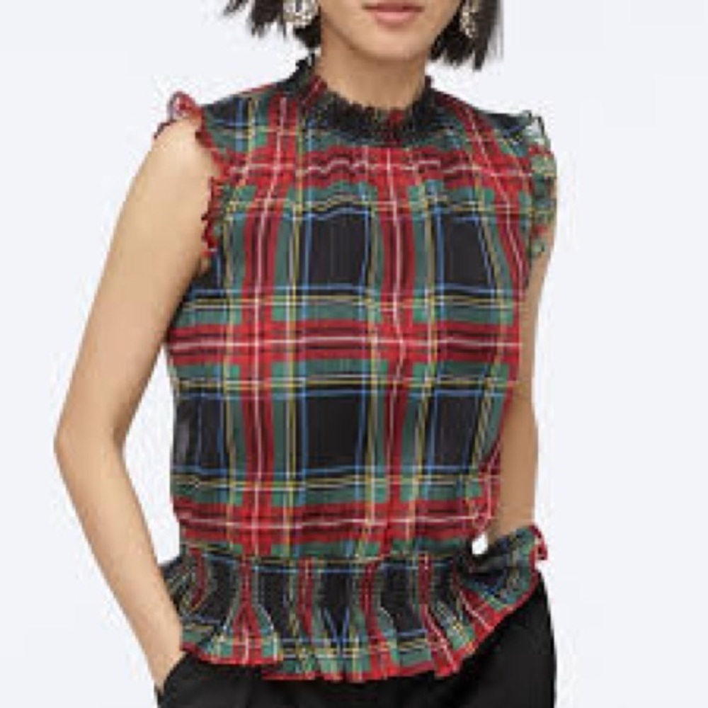 J. Crew Sleeveless Mockneck Top in Gilded Stewart Tartan